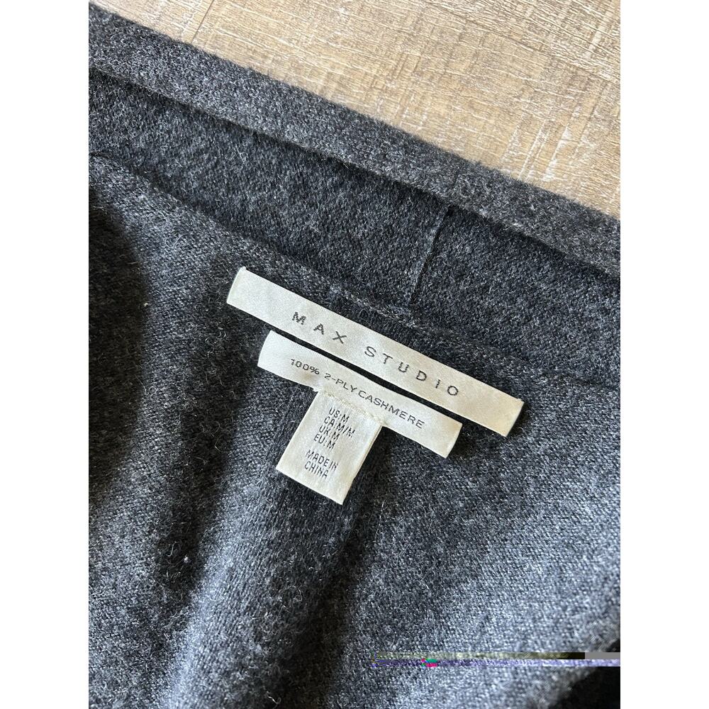 Max Studio 100% Cashmere Long Cardigan Womens M Gray Open Front Minimalist - Picture 3 of 12